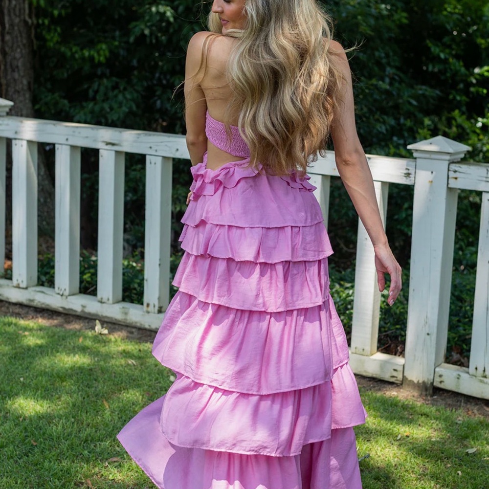 Pink Ruffled Halter Dress - Picture 2 of 5